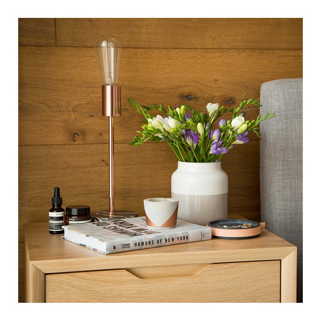 Erika Scandinavian Wooden Oak Bedside Table with Drawer INTERIOR SECRETS  CF860-VN Nora Scandinavian Lamp Side Table - Natural