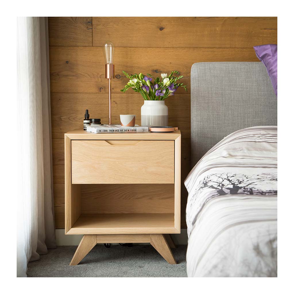 Erika Scandinavian Wooden Oak Bedside Table with Drawer INTERIOR SECRETS  CF860-VN Nora Scandinavian Lamp Side Table - Natural