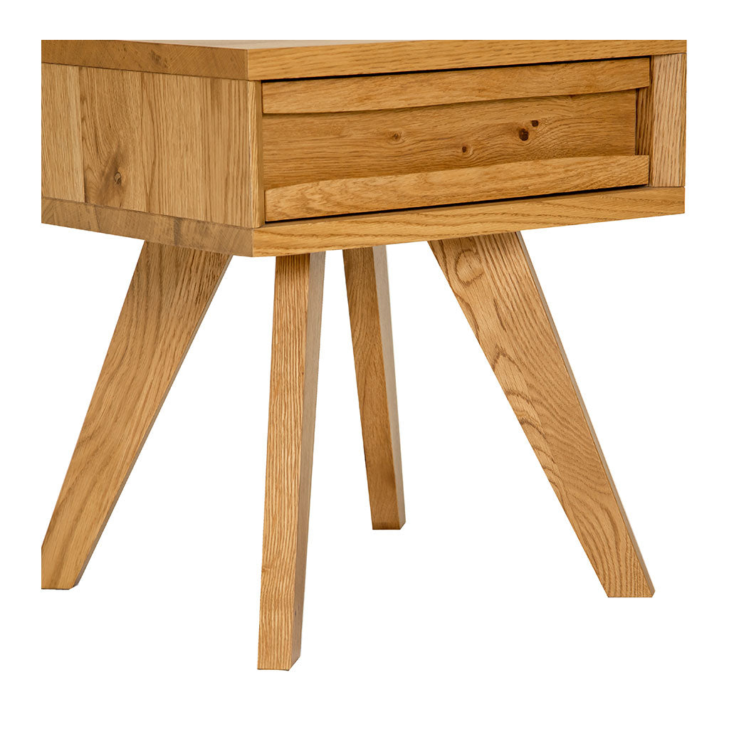 Carlsen Rustic Scandinavian Wooden Oak Bedside Table with Drawer