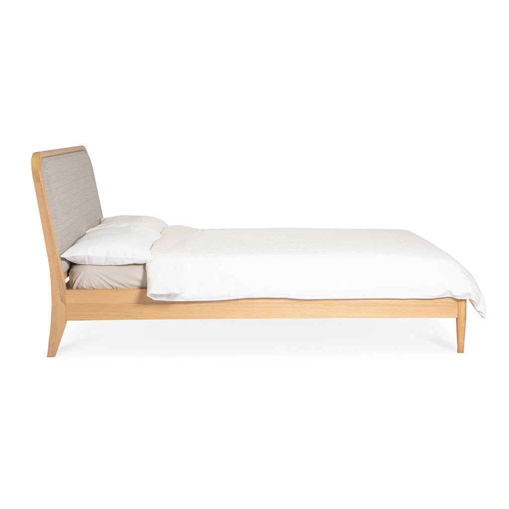 Celia-Danish Scandinavian Wooden Oak Fabric Upholstered King Bed