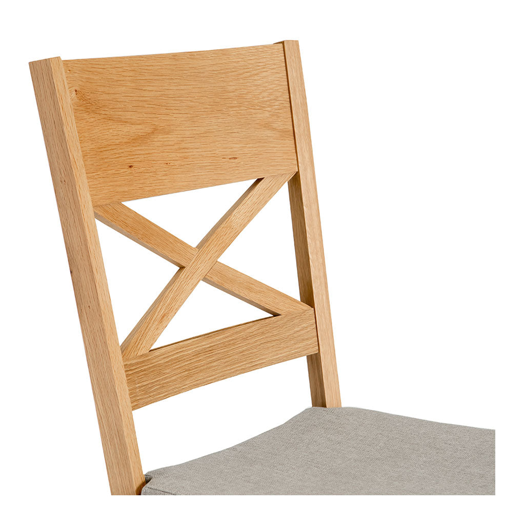 Charlotte French Provincial Rustic Cross Back Wooden Oak and Grey Linen Dining Chair INTERIOR SECRETS DC792-VN Magda X Back Dining Chair