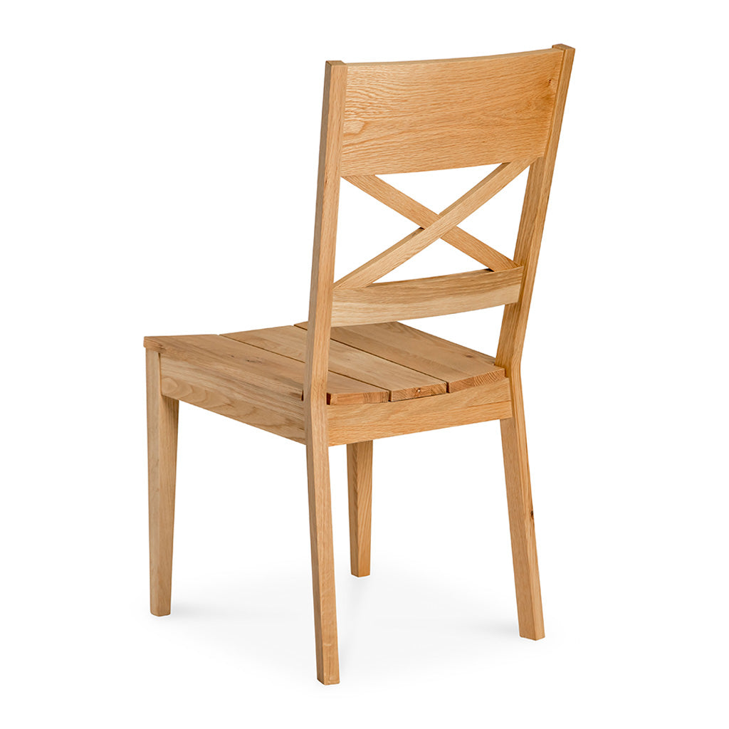 Charlotte French Provincial Rustic Cross Back Wooden Oak and Grey Linen Dining Chair INTERIOR SECRETS DC792-VN Magda X Back Dining Chair