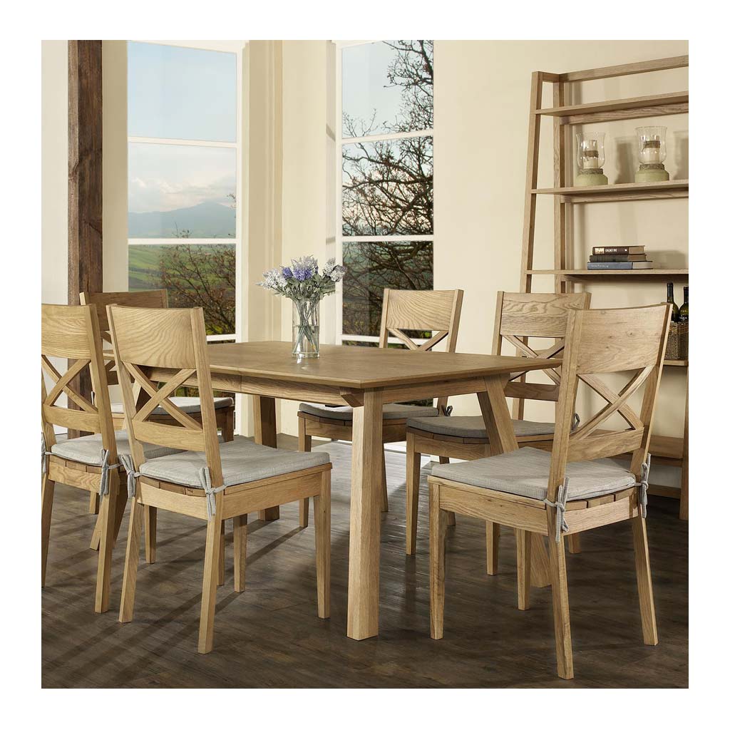 Charlotte French Provincial Rustic Cross Back Wooden Oak and Grey Linen Dining Chair INTERIOR SECRETS DC792-VN Magda X Back Dining Chair