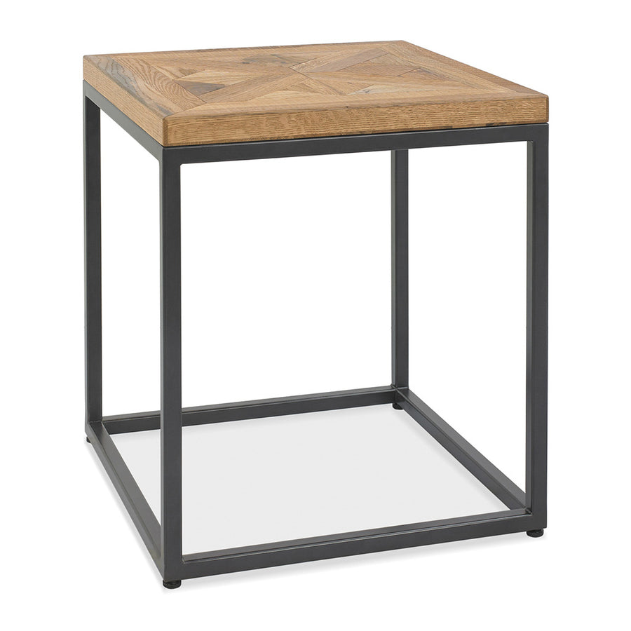 Denver-Rustic-Industrial-Parquet-Wooden-Oak-Side-Table-Black-Legs-Lifestyle