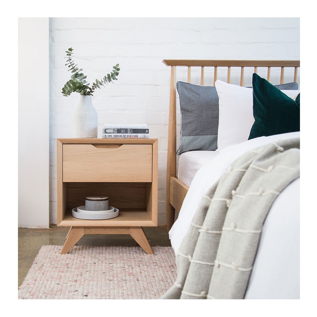 Erika Scandinavian Wooden Oak Bedside Table with Drawer INTERIOR SECRETS  CF860-VN Nora Scandinavian Lamp Side Table - Natural