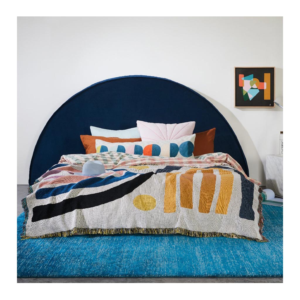 Beds Create Estate Half Moon Upholstered Queen Bedhead - Velvet Slipcover, Navy Blue