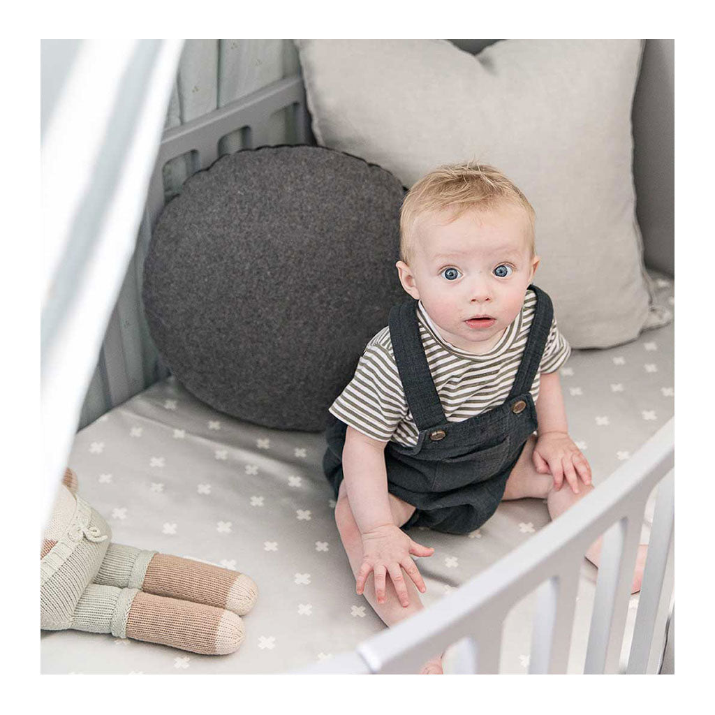 Sleepy Silk, Silk Fitted Sheet for Cots / Cribs - Dove Grey Crosses Grey - crosses (SS-FC-GR01) for baby hair loss and baby bald spots, Silky Tots 100% Silk Cot Sheet, Pawda Baby 100% Mulberry Silk Cot Full Fitted Sheet, Monday Silks, Baby Tresses Cot Bed Sheet