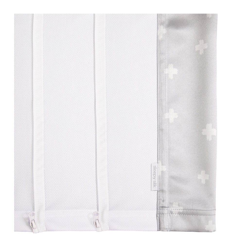 Sleepy Silk, Silk Sleeve for Bassinets - Dove Grey Crosses Grey - pattern (SS-BS-GR01) for baby hair loss and baby bald spots, Silky Tots Silk Bassinet Slip, Pawda Baby 100% Mulberry Silk Semi Sheet for Bassinet, Monday Silks, Baby Tresses Cot Bed Sheet