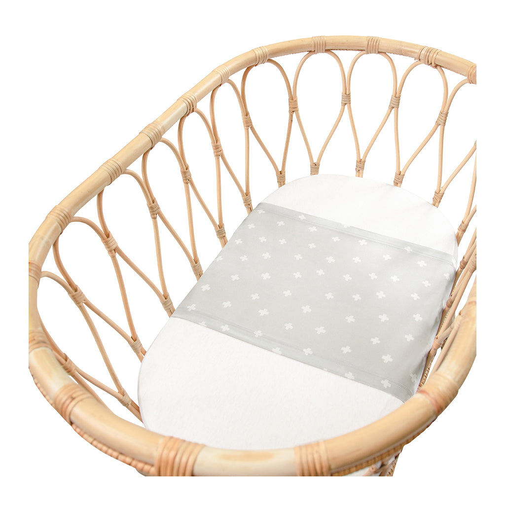 Sleepy Silk, Silk Sleeve, Set of 2 (Bassinet & Cot / Crib Sleeve) - Dove Grey - Dove Grey Crosses Grey - pattern (SS-BC-GR01) for baby hair loss and baby bald spots, Silky Tots Silk Cot Slip + Silk Bassinet Slip, Pawda Baby 100% Mulberry Silk Cot Semi Sheet and Silk Semi Sheet for Bassinet, Monday Silks, Baby Tresses Cot Bed Sheet