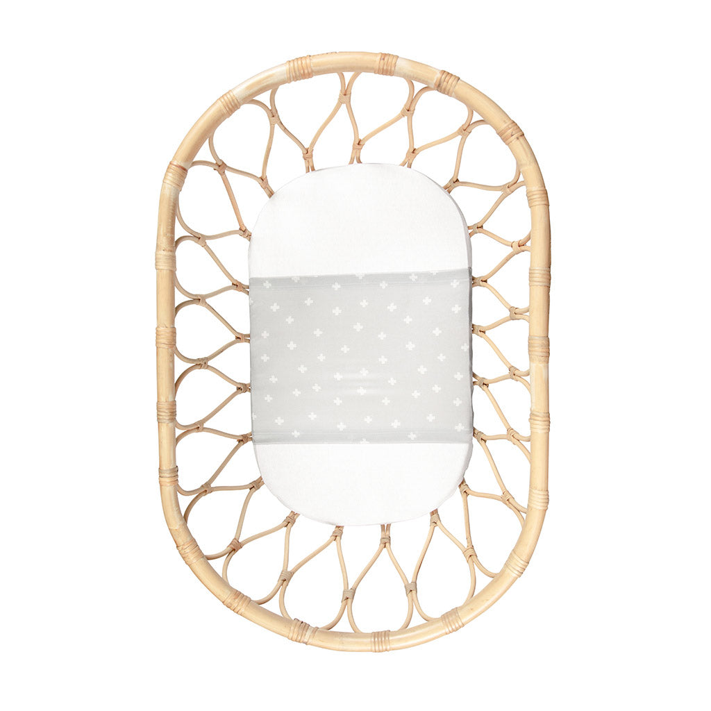 Sleepy Silk, Silk Sleeve for Bassinets - Dove Grey Crosses Grey - pattern (SS-BS-GR01) for baby hair loss and baby bald spots, Silky Tots Silk Bassinet Slip, Pawda Baby 100% Mulberry Silk Semi Sheet for Bassinet, Monday Silks, Baby Tresses Cot Bed Sheet