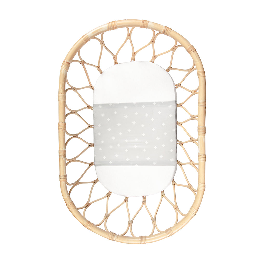 Sleepy Silk, Silk Sleeve, Set of 2 (Bassinet & Cot / Crib Sleeve) - Dove Grey - Dove Grey Crosses Grey - pattern (SS-BC-GR01) for baby hair loss and baby bald spots, Silky Tots Silk Cot Slip + Silk Bassinet Slip, Pawda Baby 100% Mulberry Silk Cot Semi Sheet and Silk Semi Sheet for Bassinet, Monday Silks, Baby Tresses Cot Bed Sheet