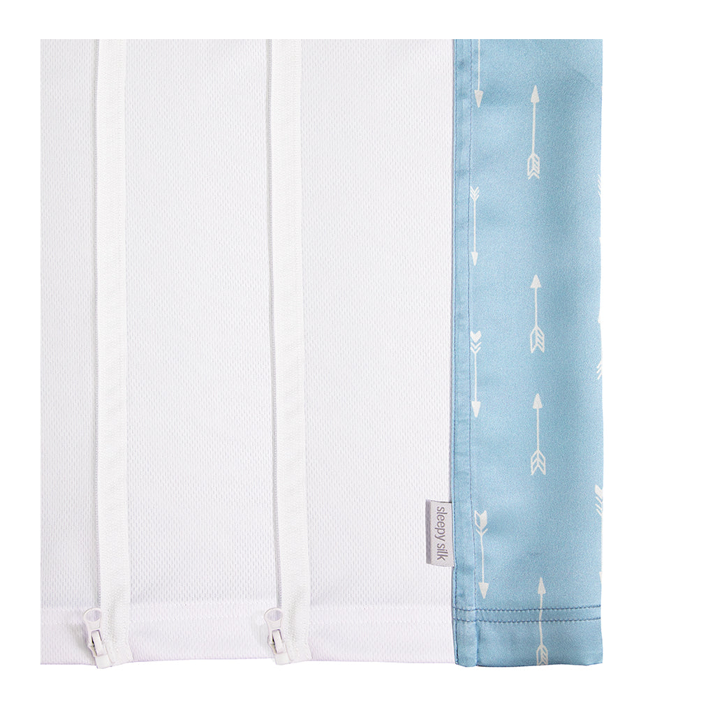 Sleepy Silk, Silk Sleeve for Bassinets - Sky Arrows Blue - pattern (SS-BS-BL01) for baby hair loss and baby bald spots, Silky Tots Silk Bassinet Slip, Pawda Baby 100% Mulberry Silk Semi Sheet for Bassinet, Monday Silks, Baby Tresses Cot Bed Sheet