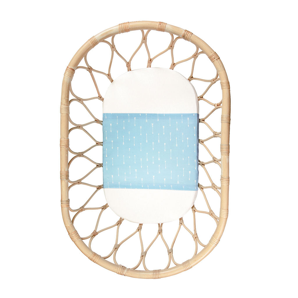 Sleepy Silk, Silk Sleeve for Bassinets - Sky Arrows Blue - pattern (SS-BS-BL01) for baby hair loss and baby bald spots, Silky Tots Silk Bassinet Slip, Pawda Baby 100% Mulberry Silk Semi Sheet for Bassinet, Monday Silks, Baby Tresses Cot Bed Sheet