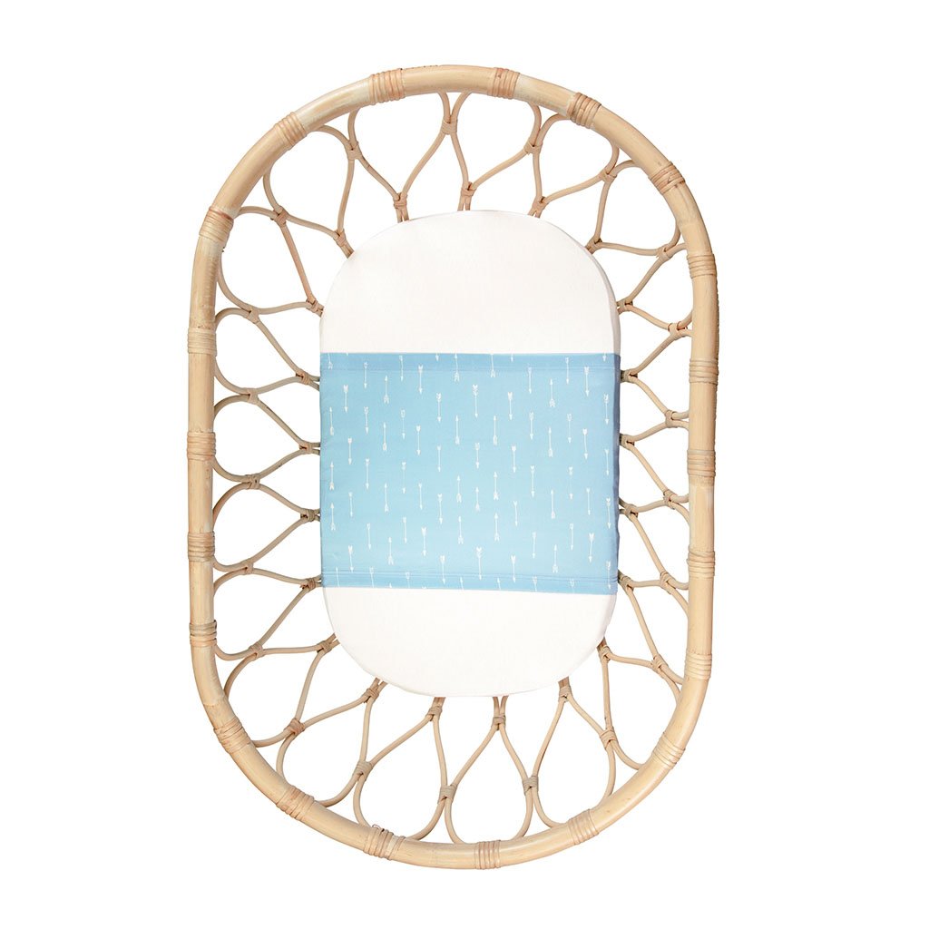 Sleepy Silk, Silk Sleeve, Set of 2 (Bassinet & Cot / Crib Sleeve) - Dove Grey - Sky Arrows Blue - pattern (SS-BC-BL01) for baby hair loss and baby bald spots, Silky Tots Silk Cot Slip + Silk Bassinet Slip, Pawda Baby 100% Mulberry Silk Cot Semi Sheet and Silk Semi Sheet for Bassinet, Monday Silks, Baby Tresses Cot Bed Sheet