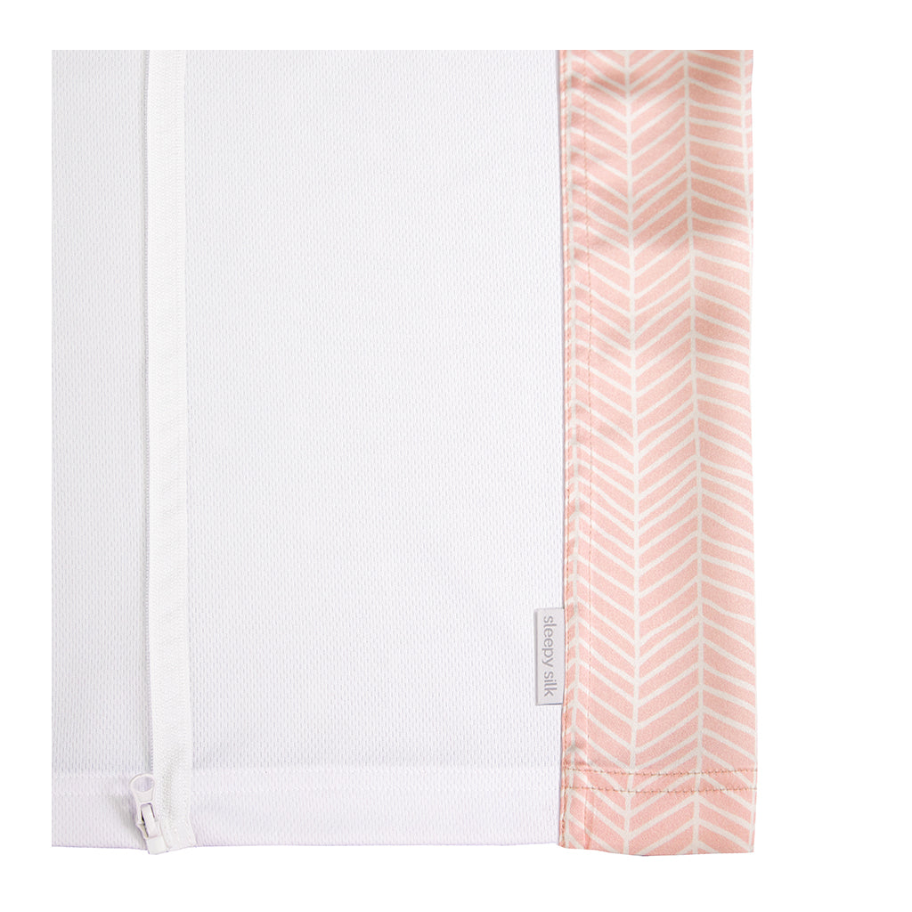 Sleepy Silk, Silk Sleeve for Cots / Cribs - Blush Herringbone Pink - pattern (SS-CS-PK01) for baby hair loss and baby bald spots, Silky Tots Silk Cot Slip, Pawda Baby 100% Mulberry Silk Cot Semi Sheet, Monday Silks, Baby Tresses Cot Bed Sheet