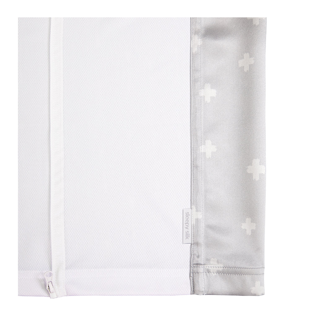 Sleepy Silk, Silk Sleeve for Cots / Cribs - Dove Grey Crosses Grey - pattern (SS-CS-GR01) for baby hair loss and baby bald spots, Silky Tots Silk Cot Slip, Pawda Baby 100% Mulberry Silk Cot Semi Sheet, Monday Silks, Baby Tresses Cot Bed Sheet