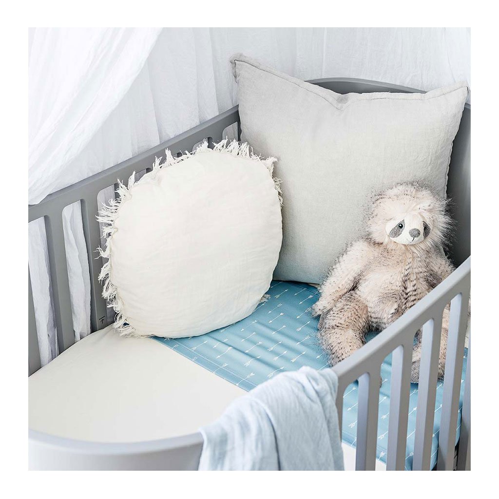 Sleepy Silk, Silk Sleeve, Set of 2 (Bassinet & Cot / Crib Sleeve) - Dove Grey - Sky Arrows Blue - pattern (SS-BC-BL01) for baby hair loss and baby bald spots, Silky Tots Silk Cot Slip + Silk Bassinet Slip, Pawda Baby 100% Mulberry Silk Cot Semi Sheet and Silk Semi Sheet for Bassinet, Monday Silks, Baby Tresses Cot Bed Sheet