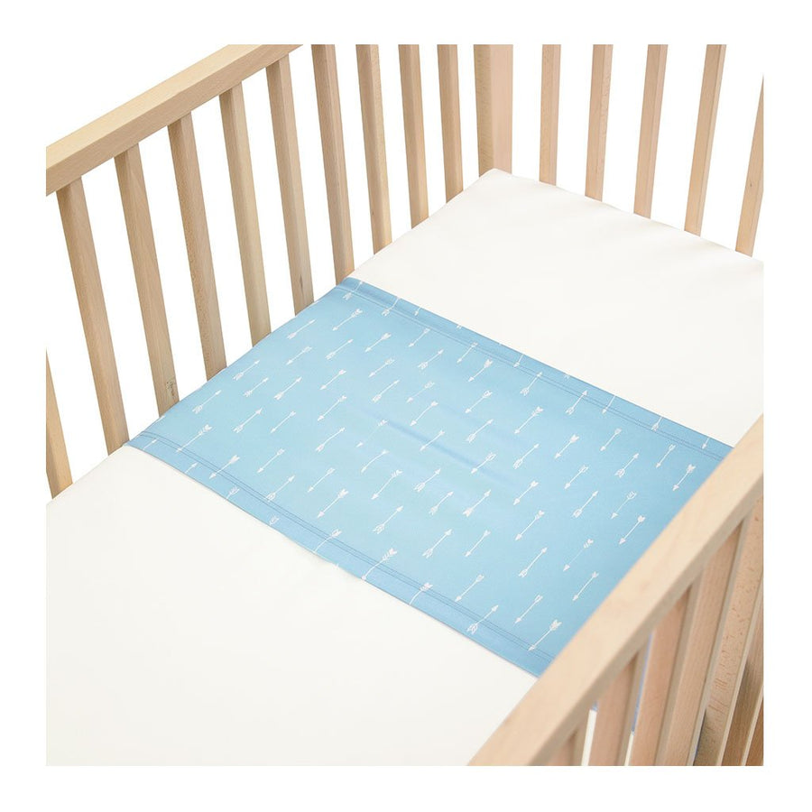 Sleepy Silk, Silk Sleeve for Cots / Cribs - Sky Arrows Blue - pattern (SS-CS-BL01) for baby hair loss and baby bald spots, Silky Tots Silk Cot Slip, Pawda Baby 100% Mulberry Silk Cot Semi Sheet, Monday Silks, Baby Tresses Cot Bed Sheet