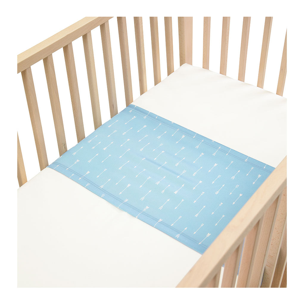 Sleepy Silk, Silk Sleeve, Set of 2 (Bassinet & Cot / Crib Sleeve) - Dove Grey - Sky Arrows Blue - pattern (SS-BC-BL01) for baby hair loss and baby bald spots, Silky Tots Silk Cot Slip + Silk Bassinet Slip, Pawda Baby 100% Mulberry Silk Cot Semi Sheet and Silk Semi Sheet for Bassinet, Monday Silks, Baby Tresses Cot Bed Sheet