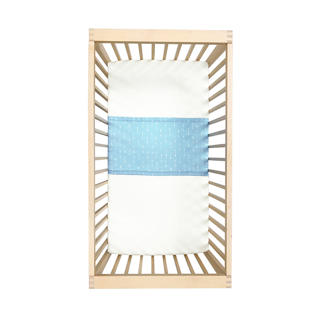 Sleepy Silk, Silk Sleeve for Cots / Cribs - Sky Arrows Blue - pattern (SS-CS-BL01) for baby hair loss and baby bald spots, Silky Tots Silk Cot Slip, Pawda Baby 100% Mulberry Silk Cot Semi Sheet, Monday Silks, Baby Tresses Cot Bed Sheet