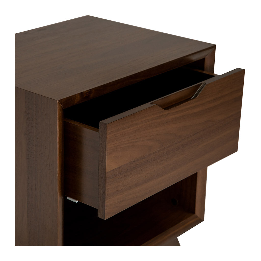 Stefan Scandinavian Walnut and Beech Wood Bedside Table with Drawer