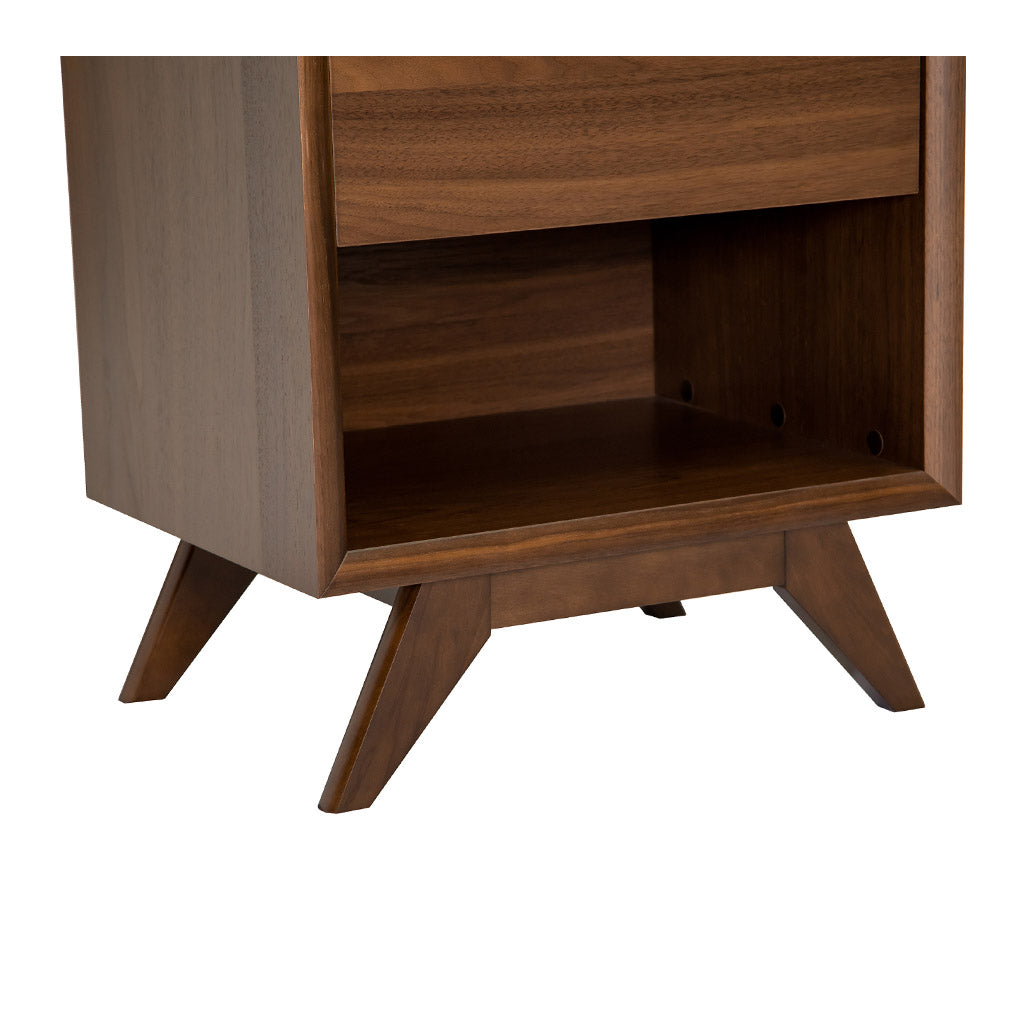 Stefan Scandinavian Walnut and Beech Wood Bedside Table with Drawer