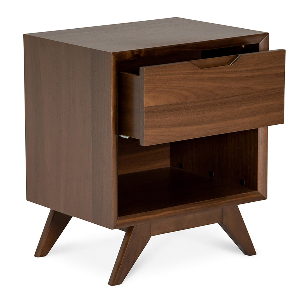 Stefan Scandinavian Walnut and Beech Wood Bedside Table with Drawer