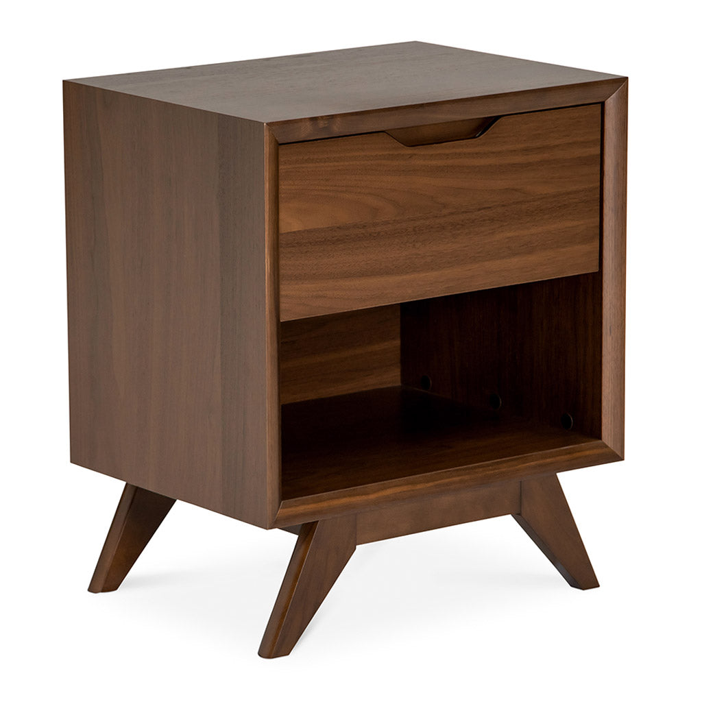 Stefan Scandinavian Walnut and Beech Wood Bedside Table with Drawer