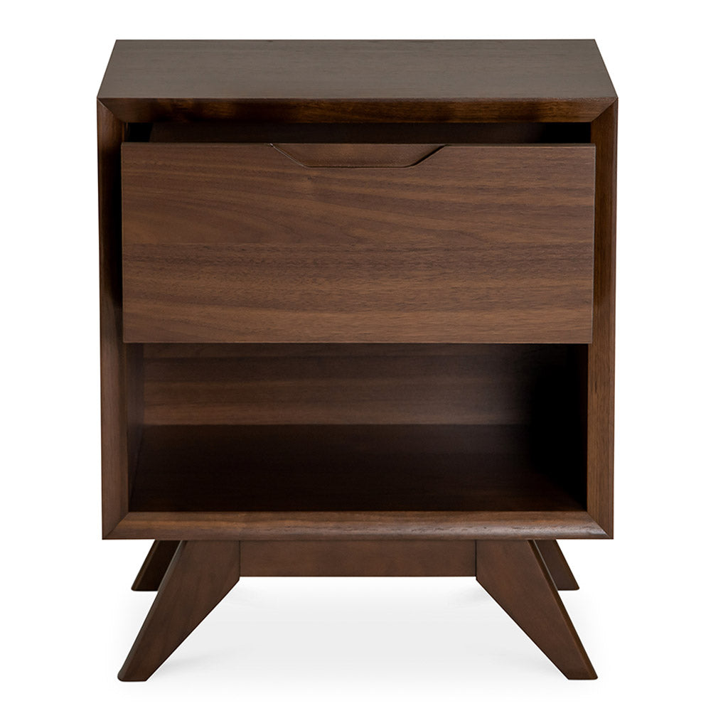 Stefan Scandinavian Walnut and Beech Wood Bedside Table with Drawer