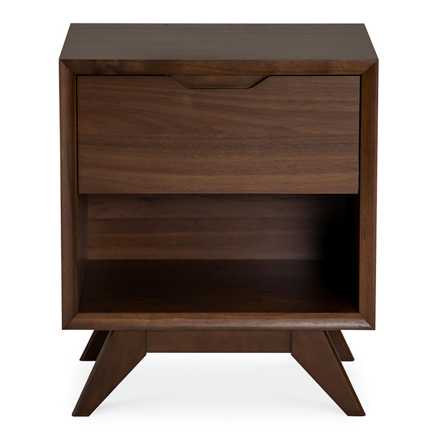 Stefan Scandinavian Walnut and Beech Wood Bedside Table with Drawer