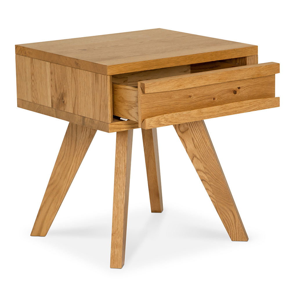 Carlsen Rustic Scandinavian Wooden Oak Bedside Table with Drawer
