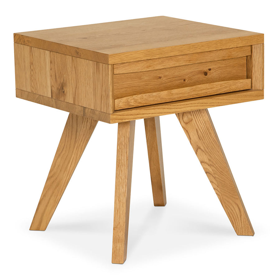 Carlsen Rustic Scandinavian Wooden Oak Bedside Table with Drawer 