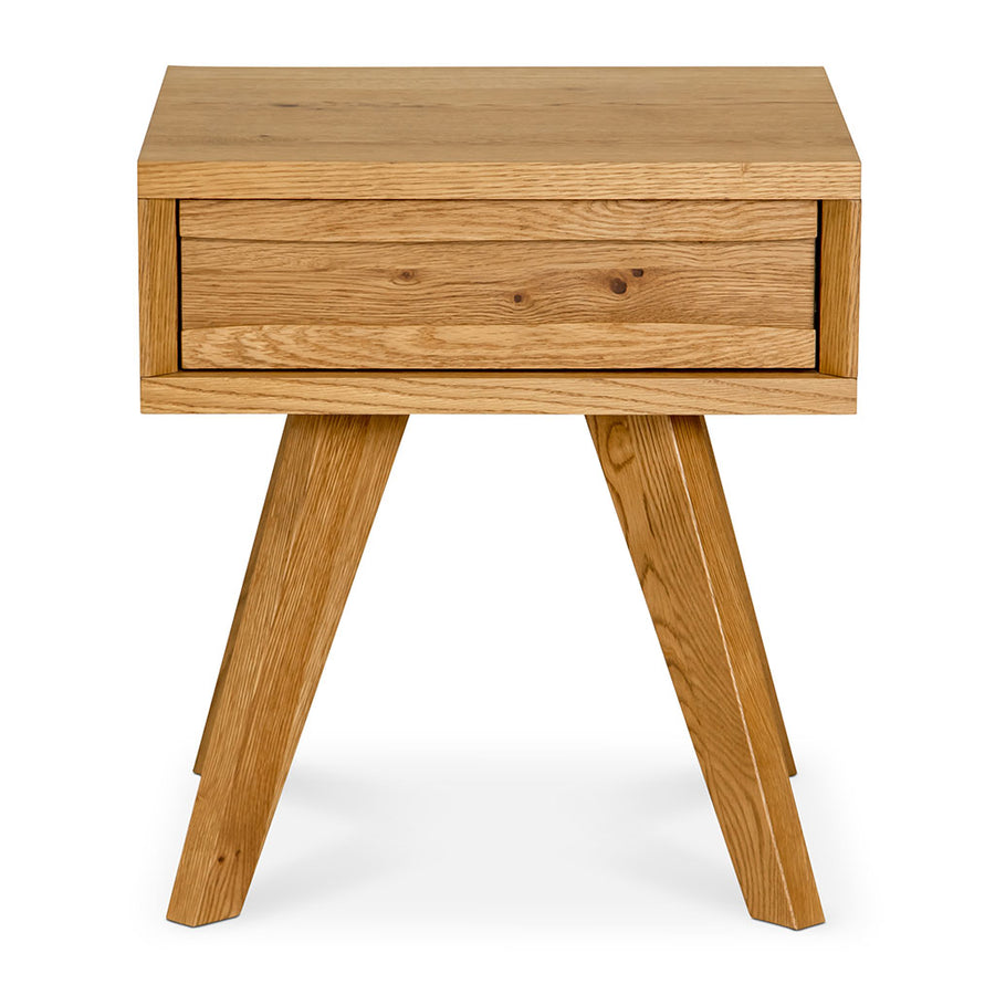 Carlsen Rustic Scandinavian Wooden Oak Bedside Table with Drawer 