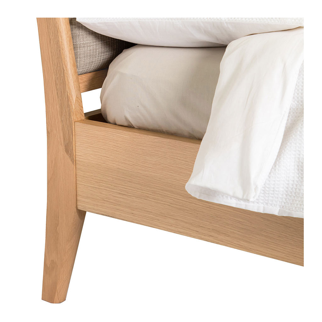 Celia-Danish Scandinavian Wooden Oak Fabric Upholstered King Bed
