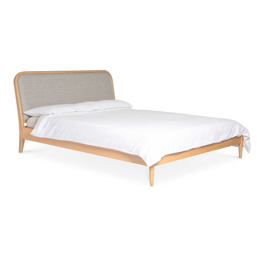 Celia-Danish Scandinavian Wooden Oak Fabric Upholstered King Bed