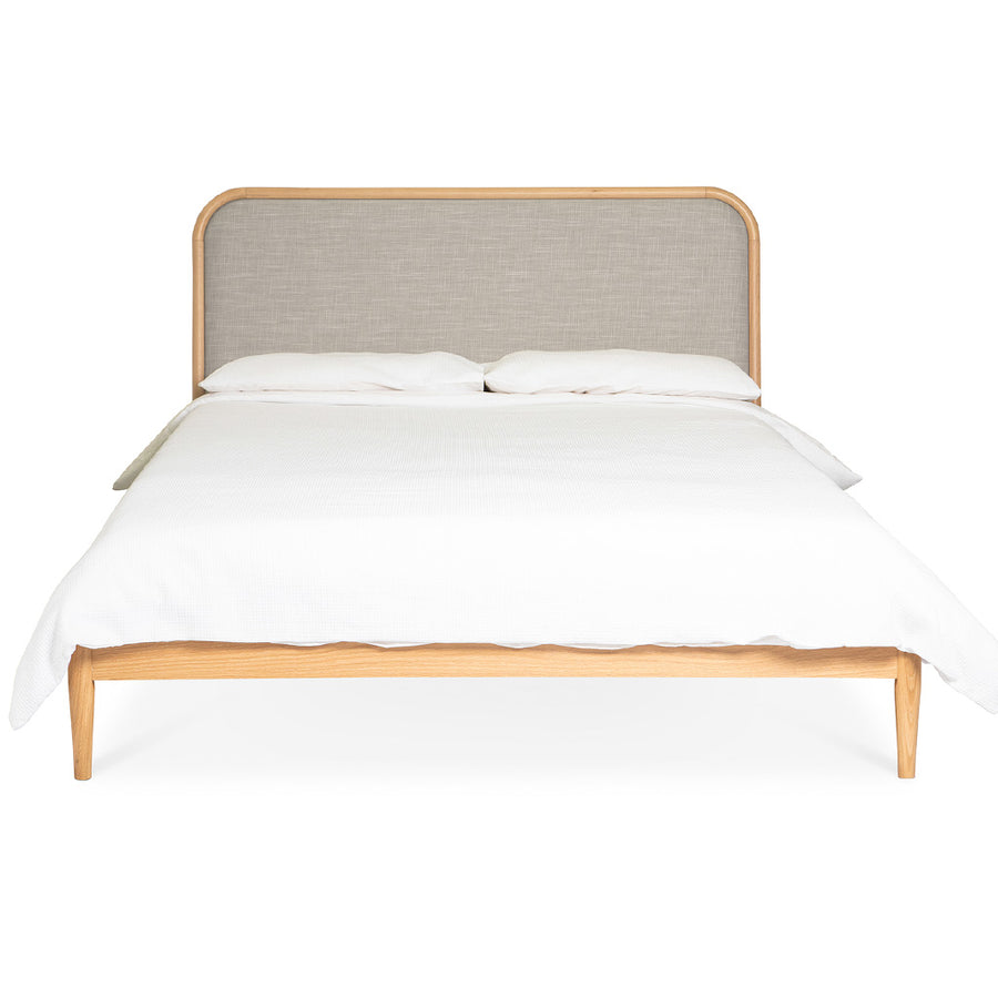 Celia-Danish Scandinavian Wooden Oak Fabric Upholstered King Bed