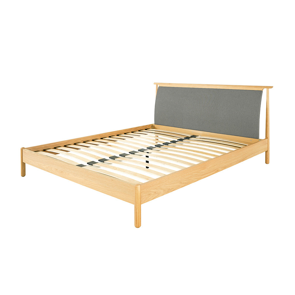 Dana Japanese Scandinavian Wooden Oak Fabric Upholstered Queen Bed