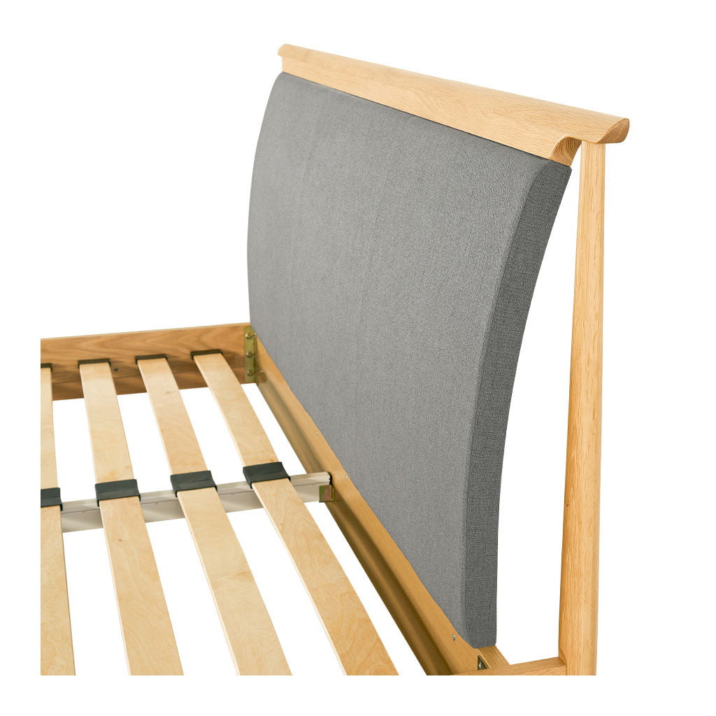Dana Japanese Scandinavian Wooden Oak Fabric Upholstered Queen Bed