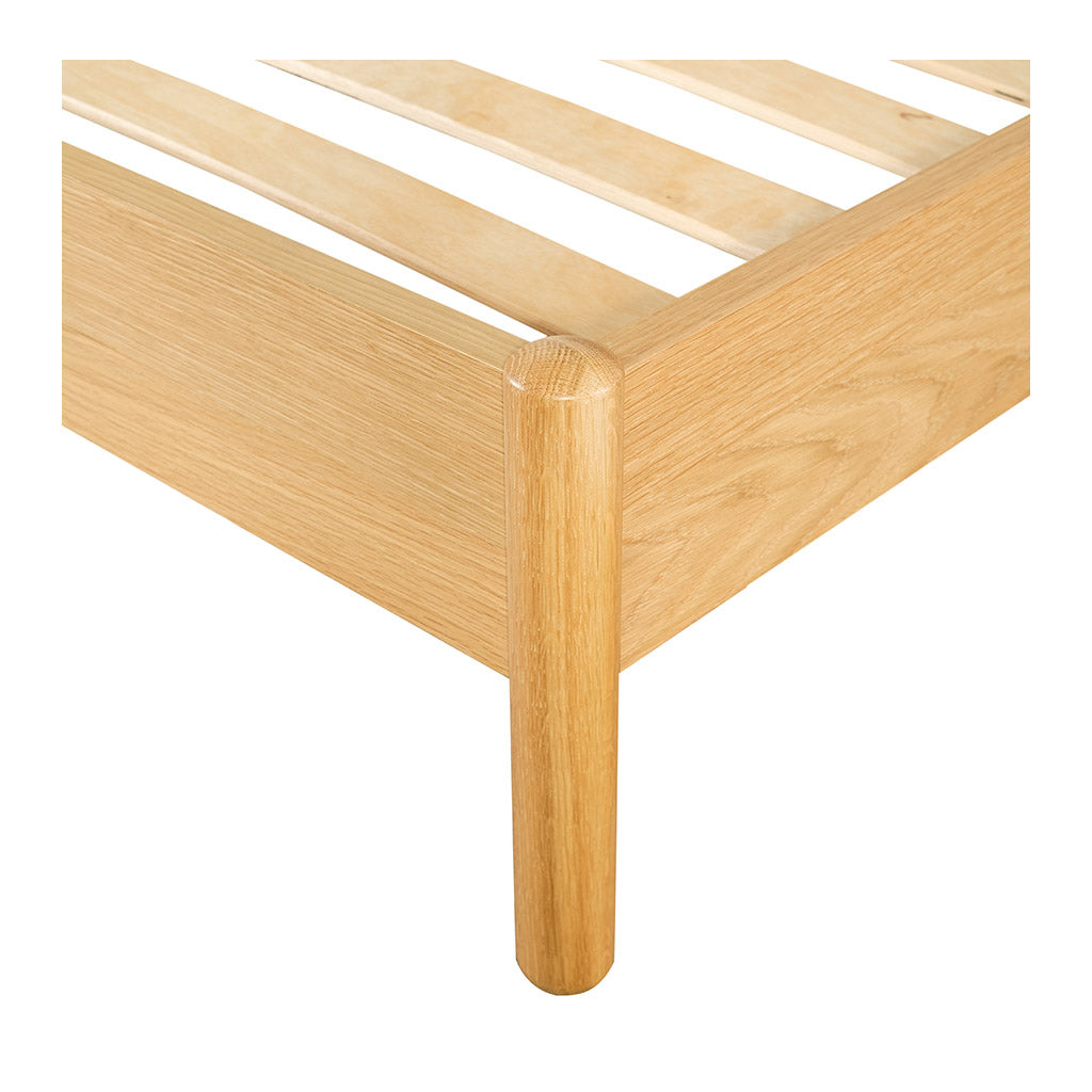 Dana Japanese Scandinavian Wooden Oak Fabric Upholstered Queen Bed