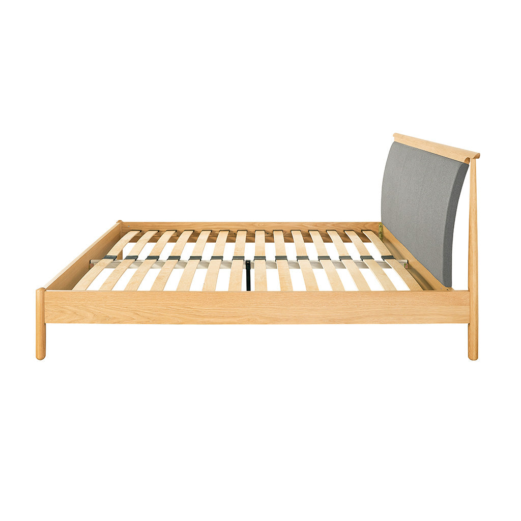 Dana Japanese Scandinavian Wooden Oak Fabric Upholstered Queen Bed
