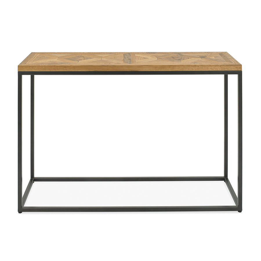 Denver Rustic Industrial Parquet Wooden Oak Console Table Black Legs