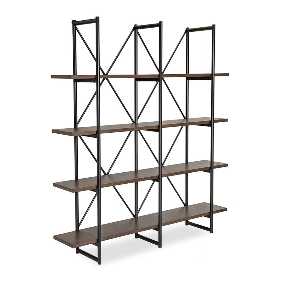 Finn Modern Industrial Scandinavian Wide Bookshelf / Display Shelf BROSA SHLFIE10GRY Field Triple Open Shelf, TEMPLE & WEBSTER TMPL1100 Large Odessa Industrial Shelving Unit