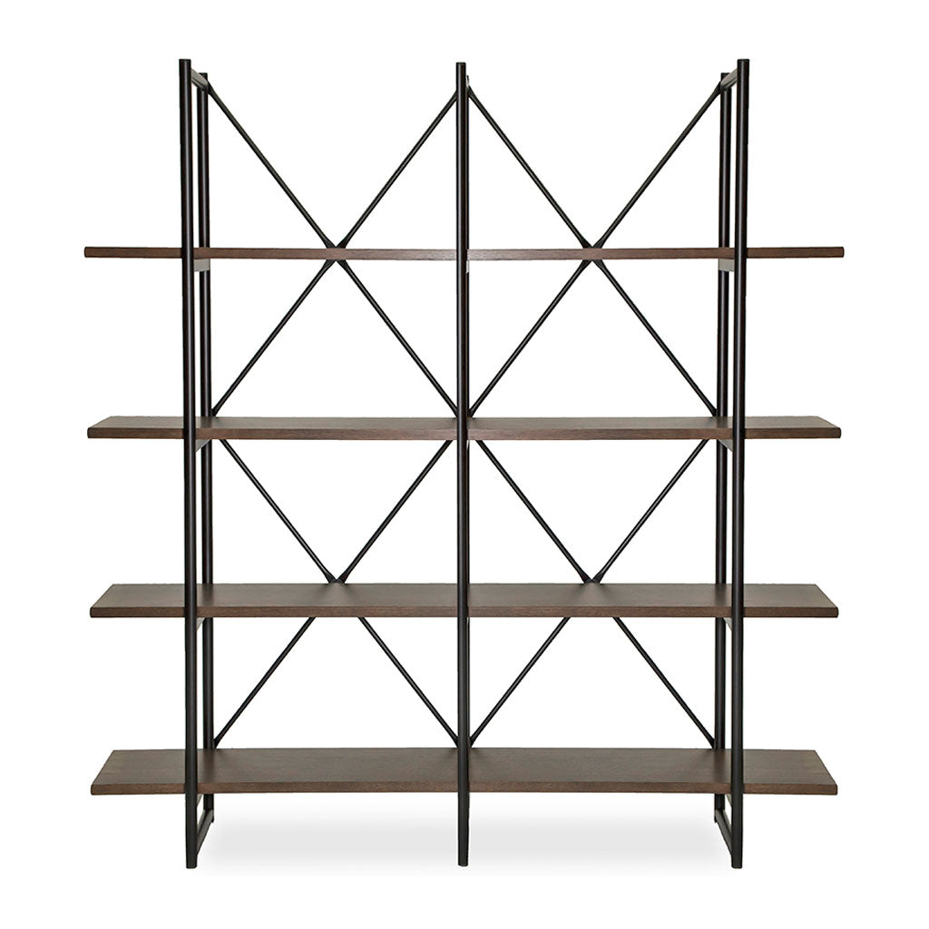 Finn Modern Industrial Scandinavian Wide Bookshelf / Display Shelf BROSA SHLFIE10GRY Field Triple Open Shelf, TEMPLE & WEBSTER TMPL1100 Large Odessa Industrial Shelving Unit