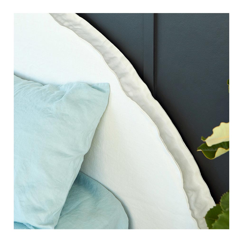 Beds Create Estate Half Moon Upholstered Queen Bedhead - Linen Slipcover, White