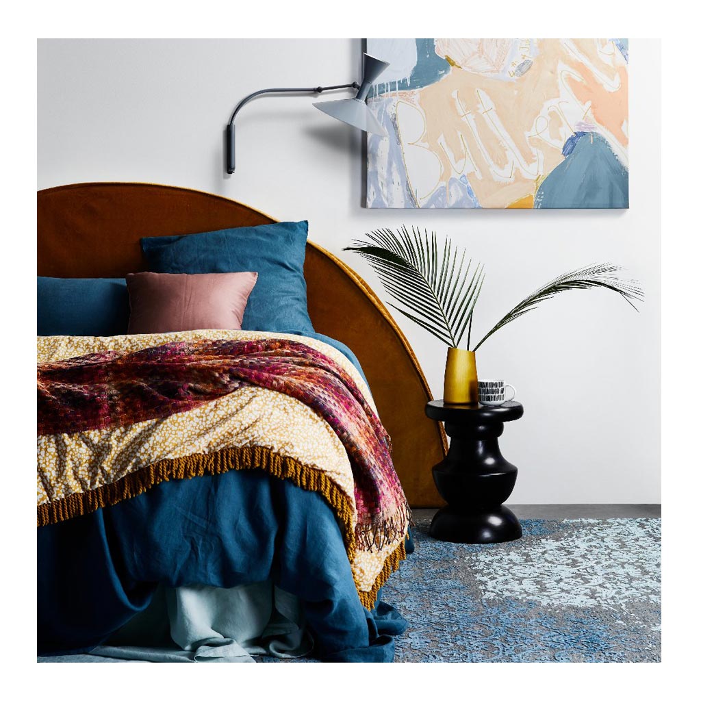 Beds Create Estate Half Moon Upholstered Queen Bedhead - Velvet Slipcover, Mustard Gold