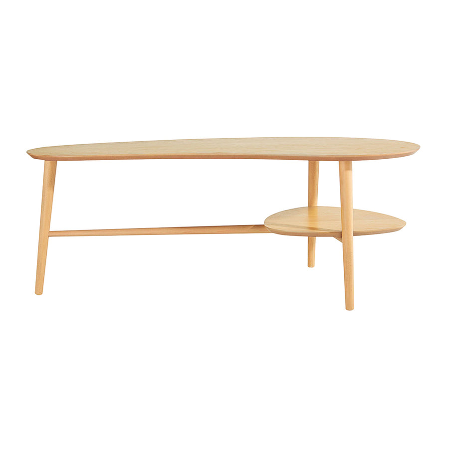 Ingrid Retro Scandinavian Wooden Oak Curved Coffee Table with Shelf Side