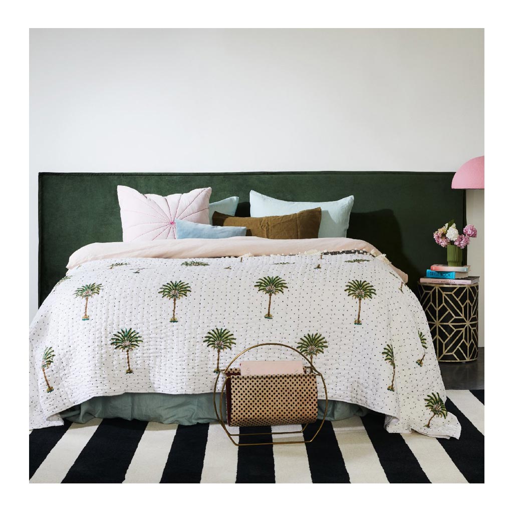 Beds Create Estate Long Time Upholstered Queen Bedhead - Velvet Slipcover, Forest Green