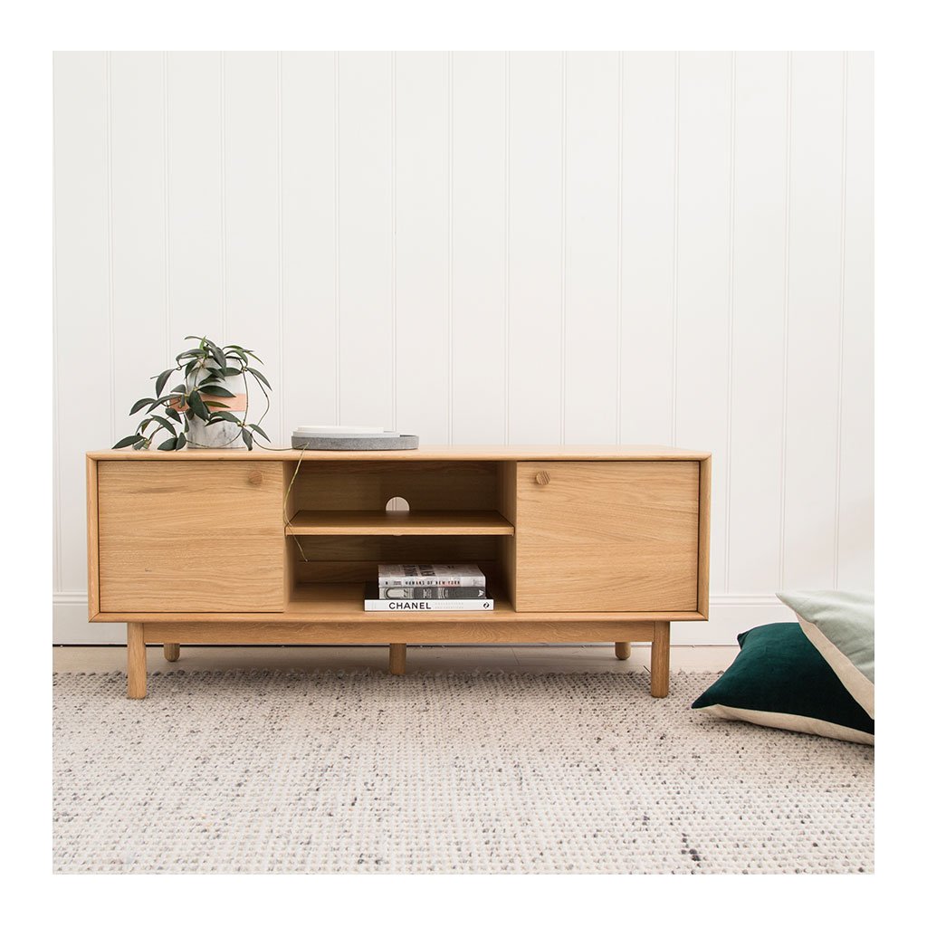 Natsumi Japanese Scandinavian Wooden Oak Entertainment Unit, LIFE INTERIORS Koto Entertainment Unit (Oak, Small)