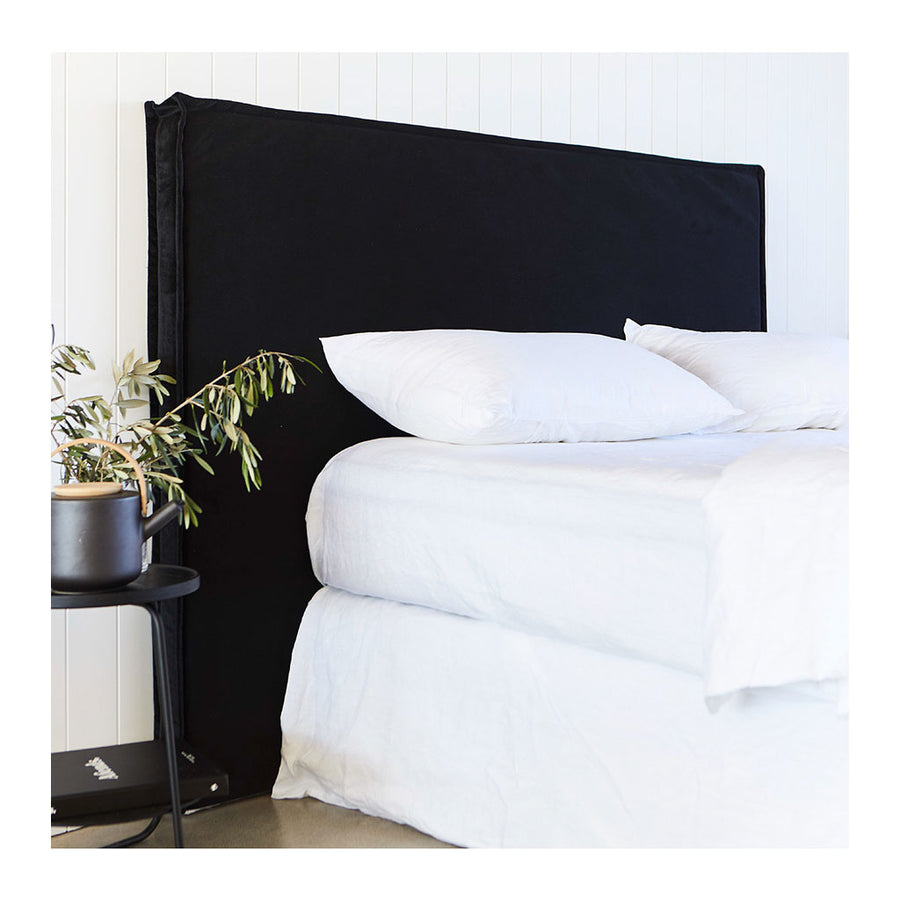 Beds Create Estate Old Faithful Upholstered Queen Bedhead - Velvet Slipcover, Black Caviar