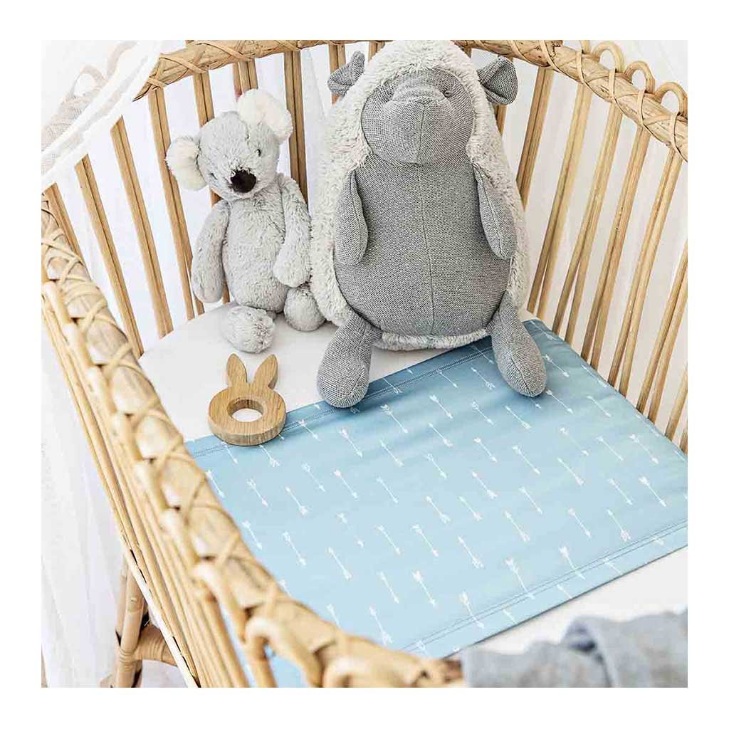 Sleepy Silk, Silk Sleeve, Set of 2 (Bassinet & Cot / Crib Sleeve) - Dove Grey - Sky Arrows Blue - pattern (SS-BC-BL01) for baby hair loss and baby bald spots, Silky Tots Silk Cot Slip + Silk Bassinet Slip, Pawda Baby 100% Mulberry Silk Cot Semi Sheet and Silk Semi Sheet for Bassinet, Monday Silks, Baby Tresses Cot Bed Sheet